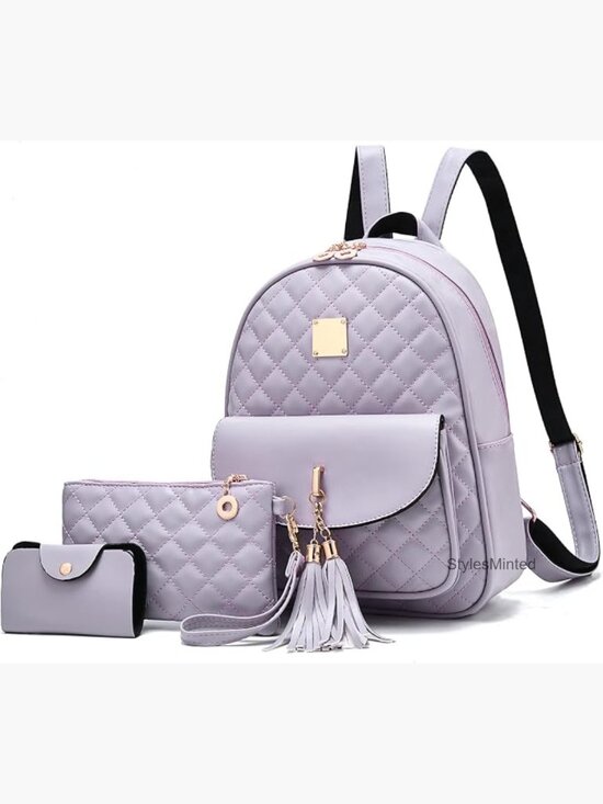 Mini Vegan Leather Quilted Backpack Purse Set with Tassel main image 6